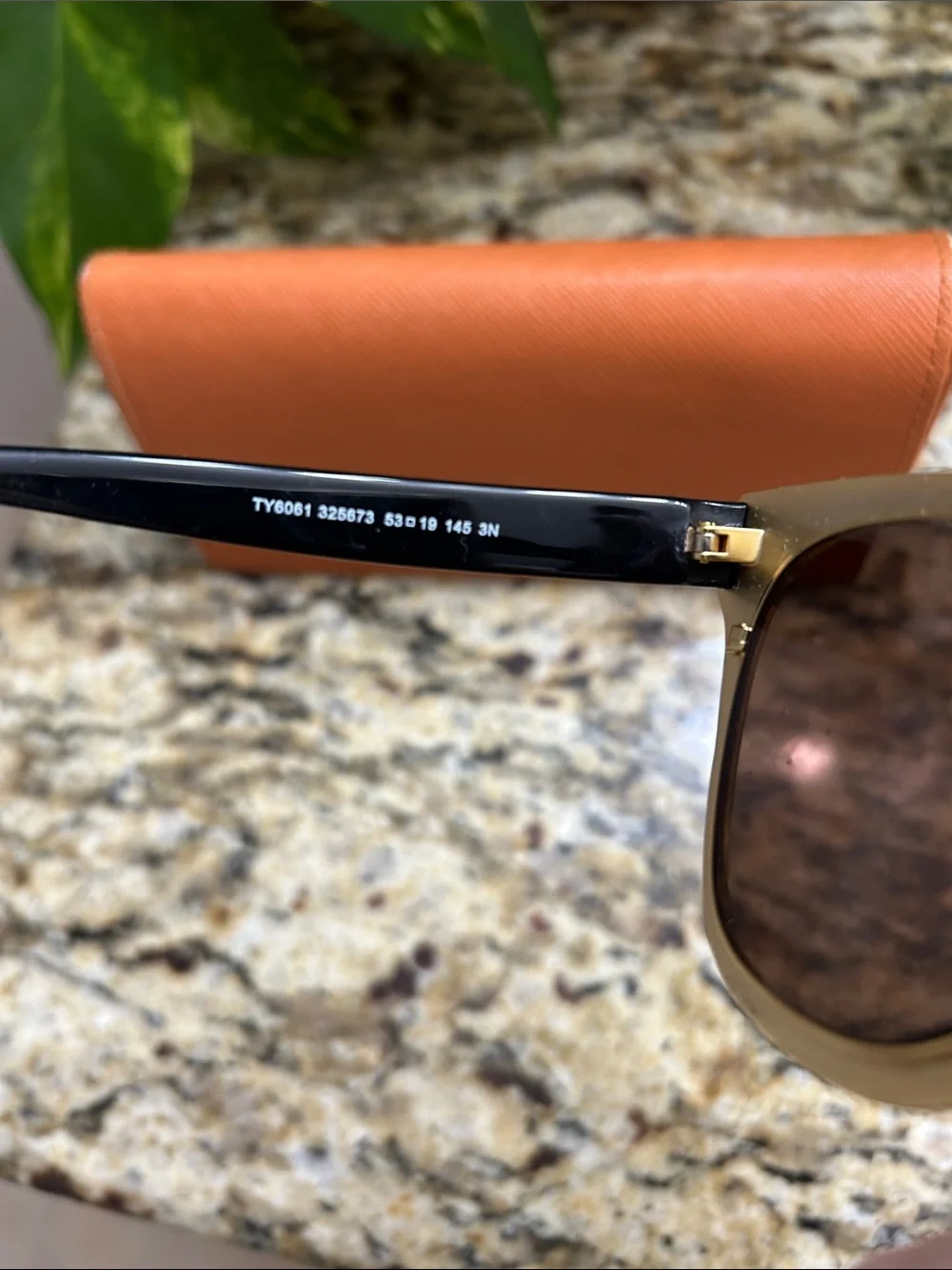 Tory Burch Black and Gold Cat-Eye Sunglasses with TB case